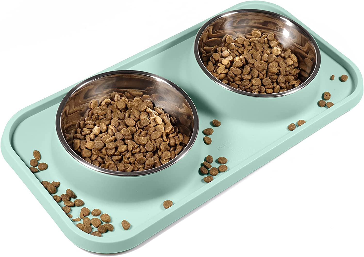 L.d.dog cat food bowls, cat bowls non-skid and non-spill silicone mats with stand, removable stainless steel food and water dishes for cats, small size dogs