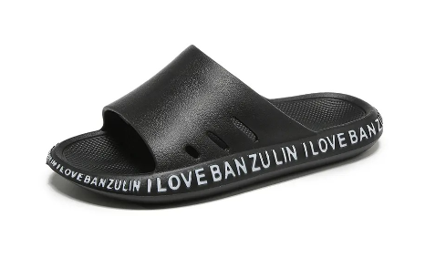 Wholesale unisex black slippers with i love banzulin print - walk in comfort