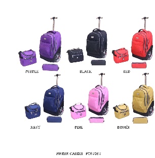 Wholesale school bag pierre cardin big wheels solid  backpack trolley 19" with lunch bag  pencil case