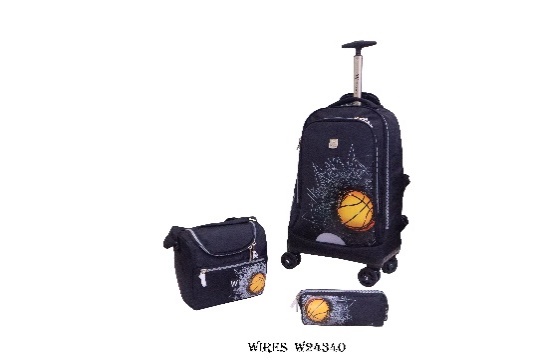 Wholesale school bag wires 4 wheels trolley with lunch bag pencil case
