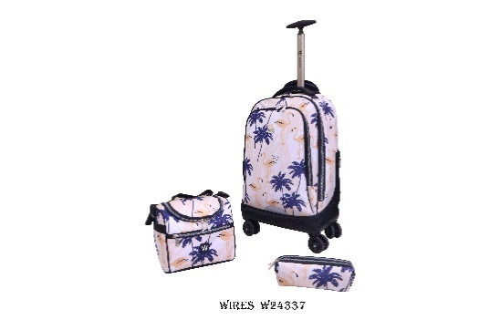 Wholesale school bag wires 4 wheels trolley 19" with lunch bag pencil case