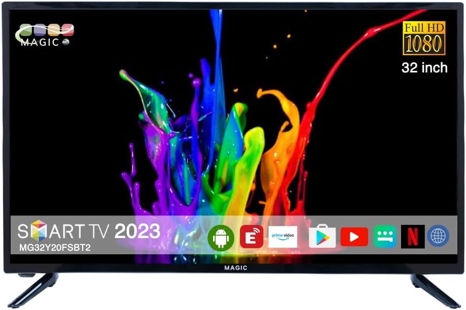 Magic world 32 inch smart tv with built-in receiver (t2/s2), android 11.0, wi-fi, free wall mount, and 1 year warranty