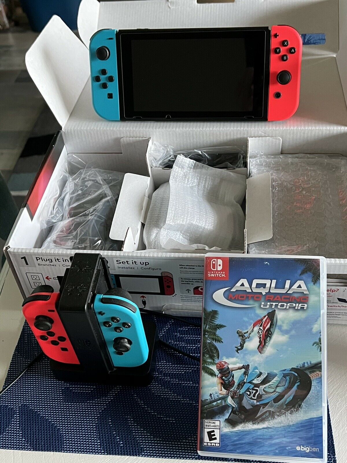 Nintendo switch 32gb gray console with neon red and neon blue joy-con