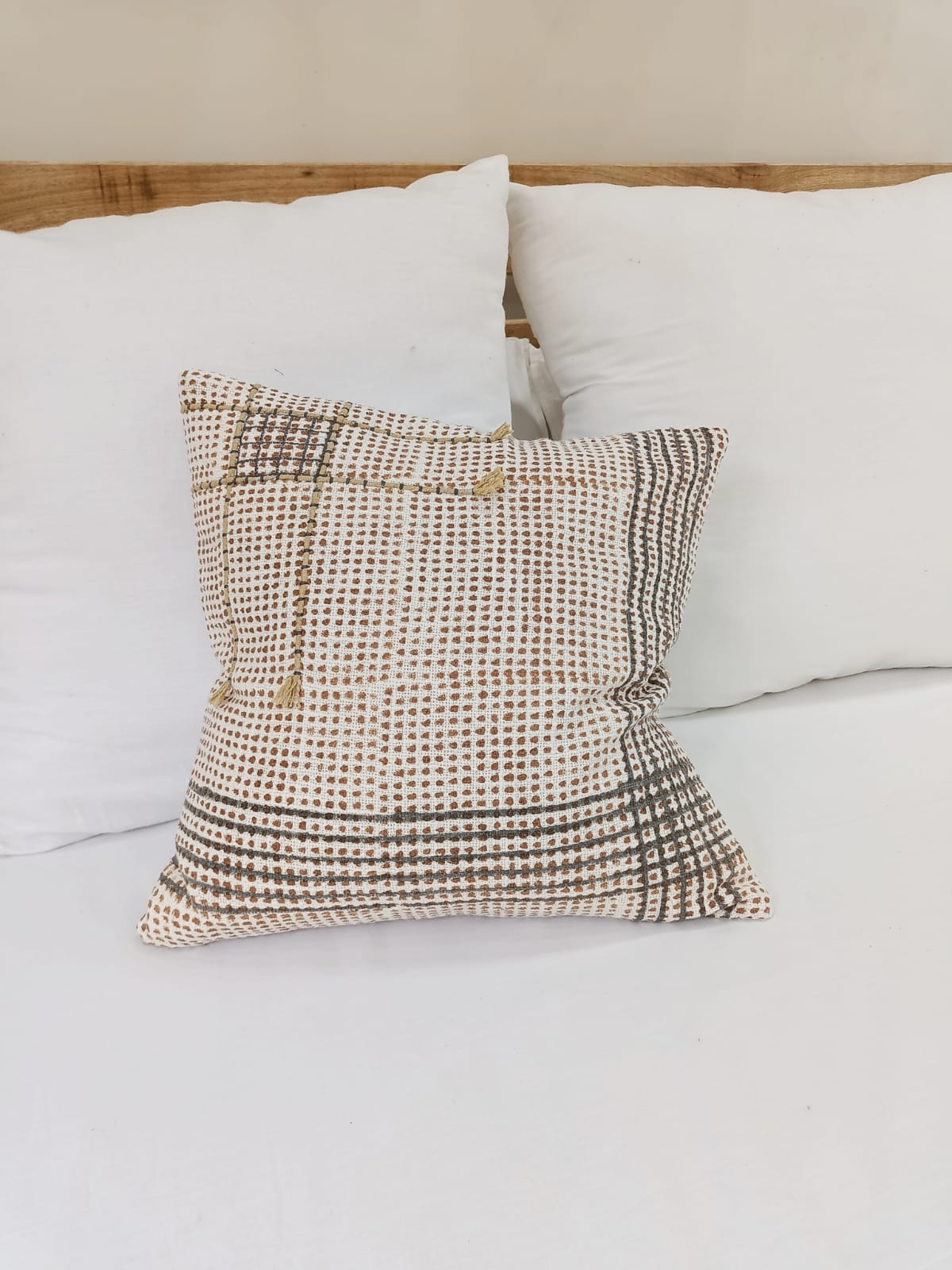 Checkered hand block printed throw pillow cover