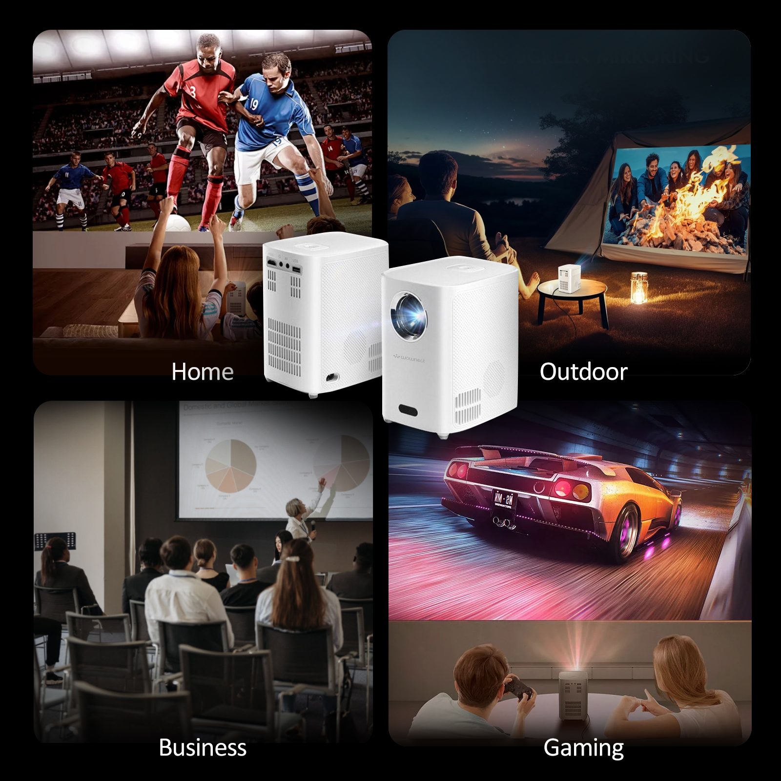 WOWNECT WP83 Smart Mini Android Projector 5500 Lumens with 150&#34; Display Built-in Dual Hi-Fi Speakers Supported 1080P (60FPS) Portable Projector 4K_3