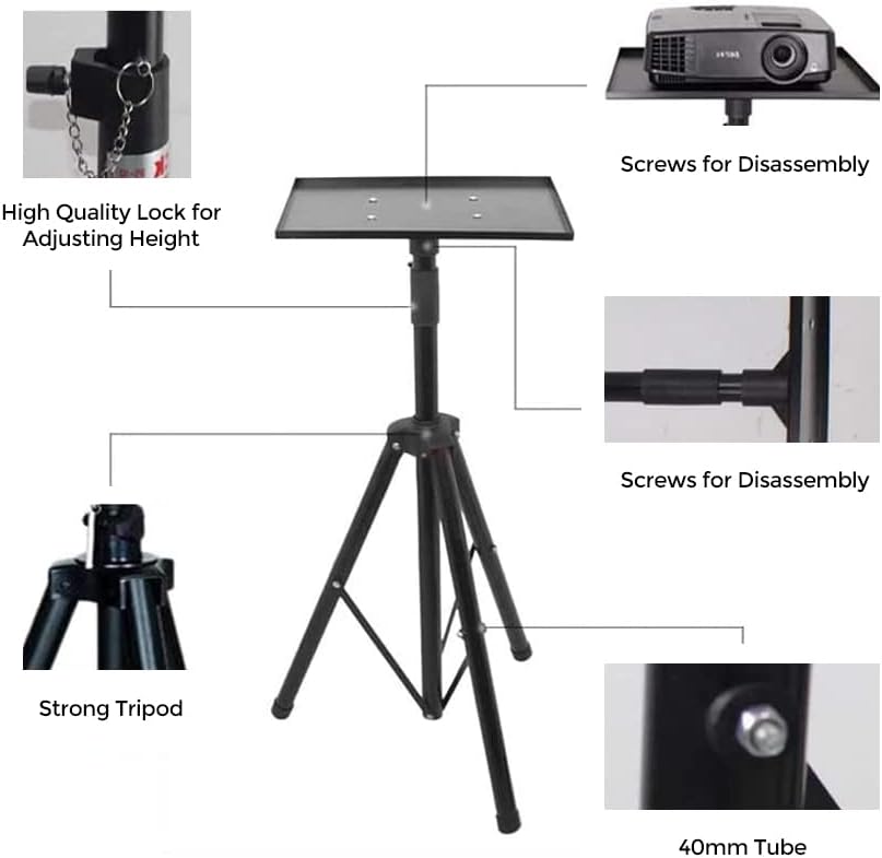 WOWNECT Projector Tripod Stand Universal Speaker Stand Mount Holder Adjustable Height from 40Inch to 71Inch] with Mounting Bracket &#38;#38; Rack Tray_4