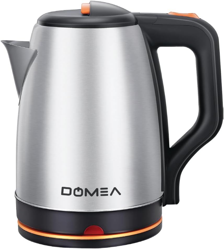 Domea® electric kettle, 1.8 l stainless steel, 360° cordless electric jug with detachable power base, auto cut-off function, 1500 w, silver, 2 year warranty
