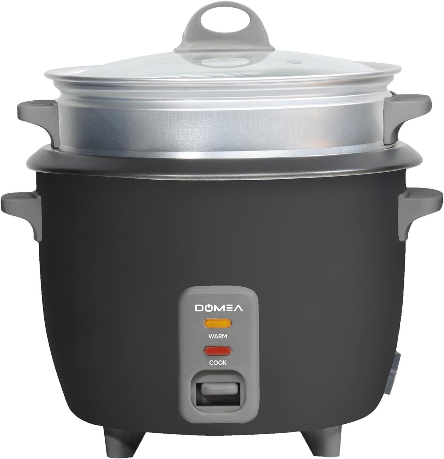 جهاز طبخ الأرز الكهربائي من دوميا بقدرة 400 واط، سعة 1 لتر، مع وعاء طهي غير لاصق قابل للإزالة وصينية تبخير مع غطاء زجاجي، وظائف إضاءة دافئة/طهي، أسود