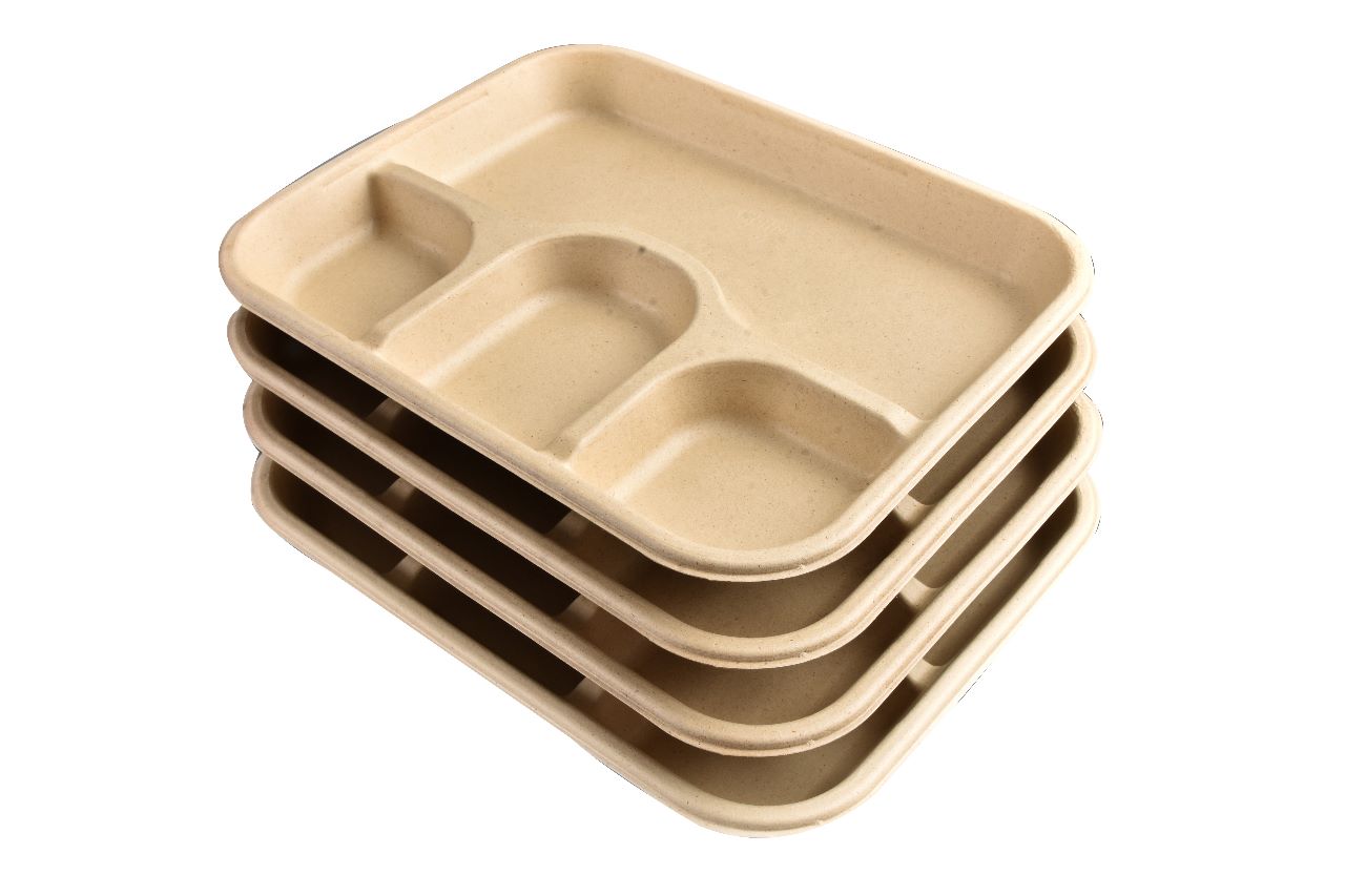 Bagasse 4 compartment meal plates / disposable meal plates 500 pcs