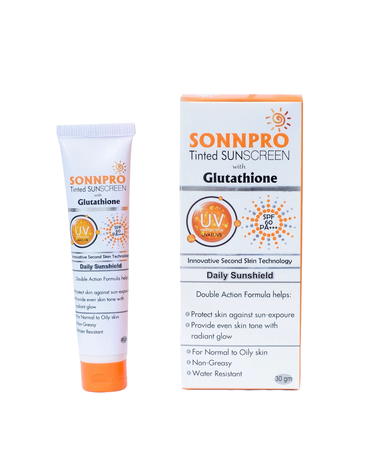 Sonnpro by seha tinted sunscreen with glutathione 30 gm - spf 60 pa     - infused with innovative 2nd skin technology, daily sunshield