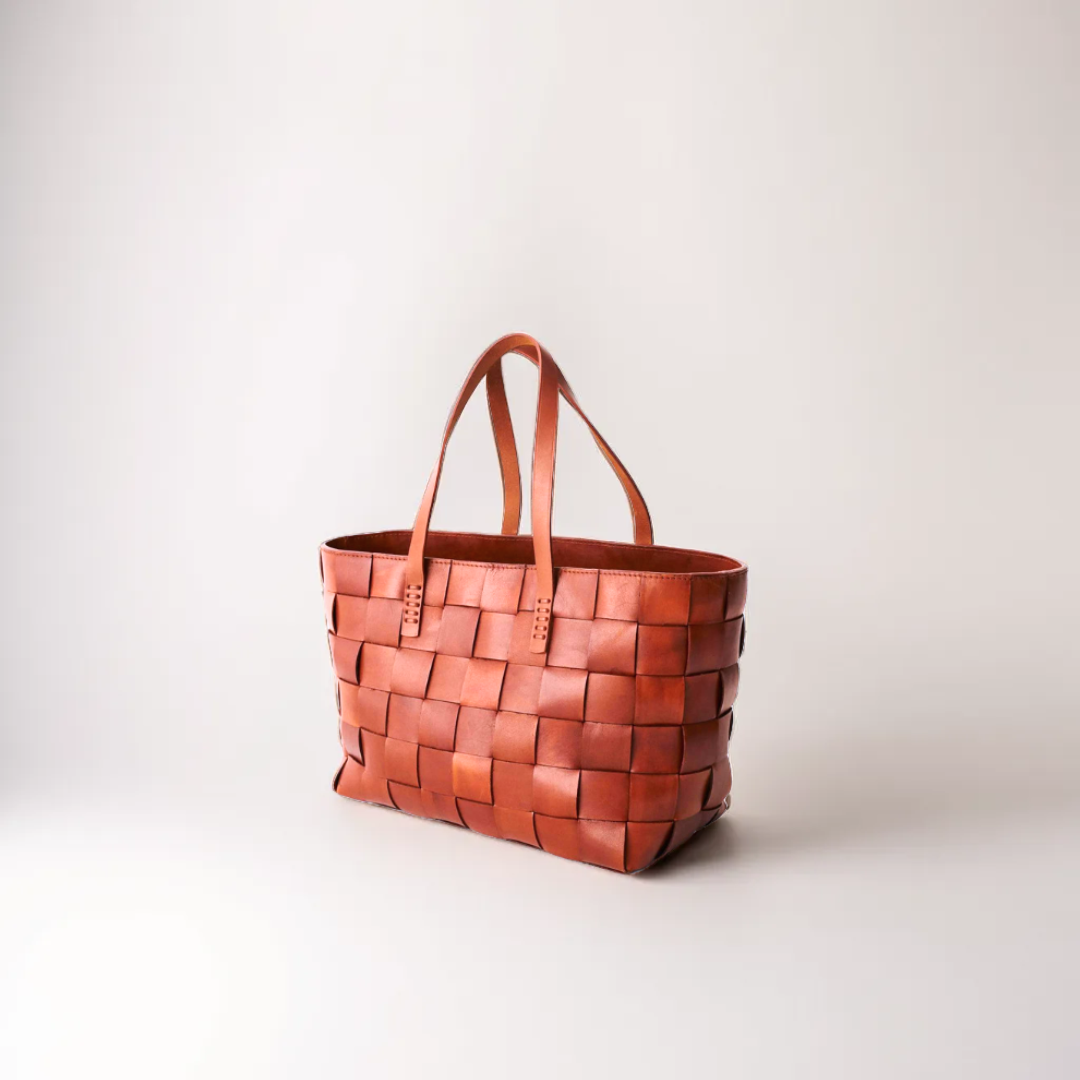 Stysion handmade leather woven bag - italian model box tote