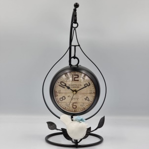 Silent clock retro iron art alarm clock classic desk clock creative bird desk-black