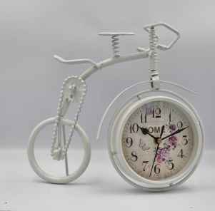 Vintage style bicycle metal clock- white color