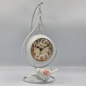 Silent clock retro iron art alarm clock classic desk clock creative bird desk-white