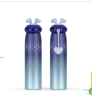 زجاجة ماء بأذن الأرنب / زجاجة معزولة من الفولاذ المقاوم للصدأ / زجاجة فراغ بشكل أرنب للأطفال - 350 مل - 20 سم × 6.8 سم