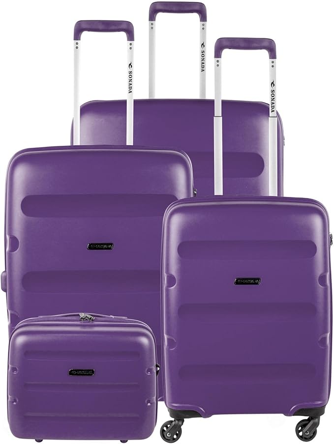 Wholesale sonada unbreakable luggage tsa approved, anti theft double zipper suitcase for travel, 4 double wheel (set of 4, acai purple)