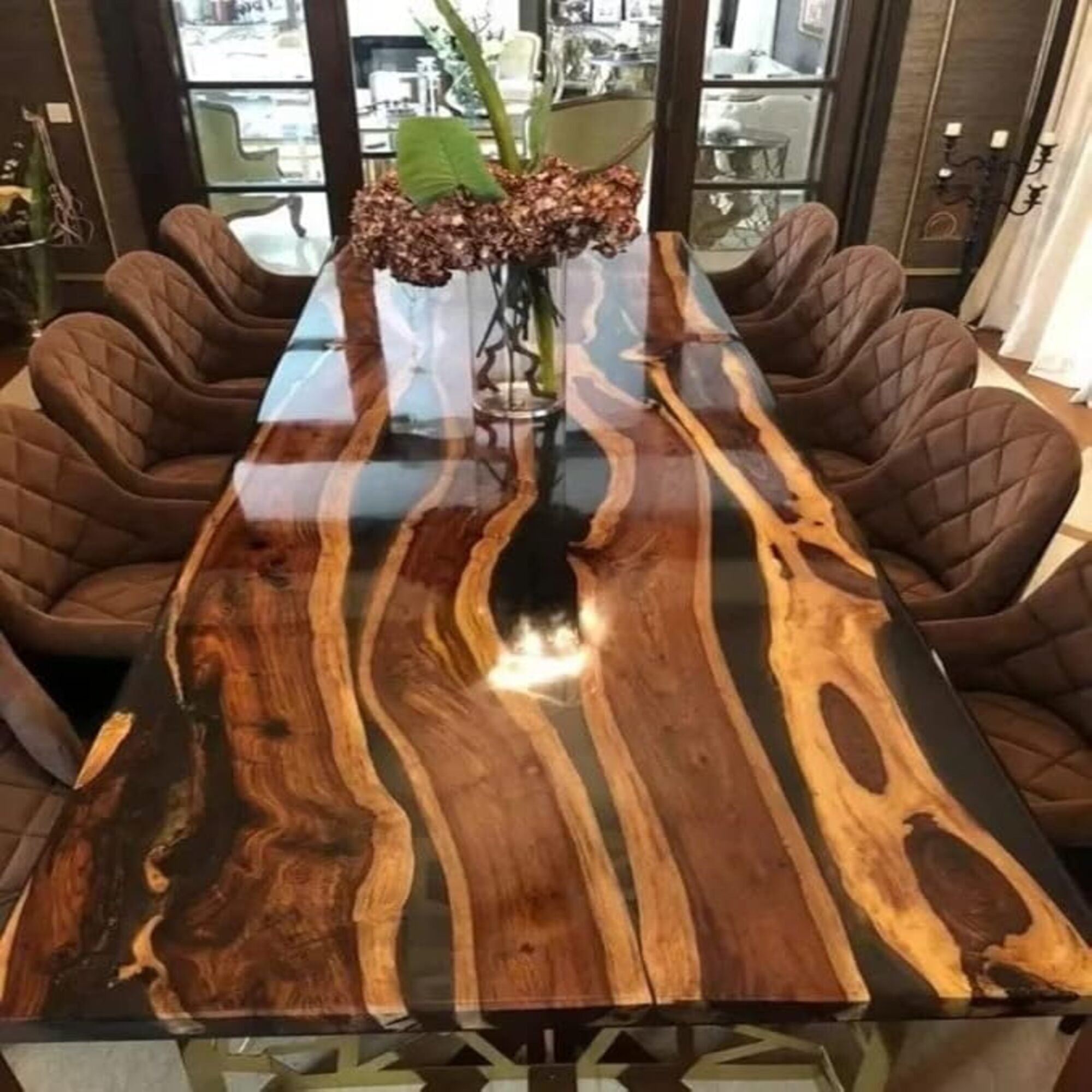 Unique pattern multi river black epoxy dining table resin table living room table kitchen table coffee table bar counter table conference table wooden table console table patio table