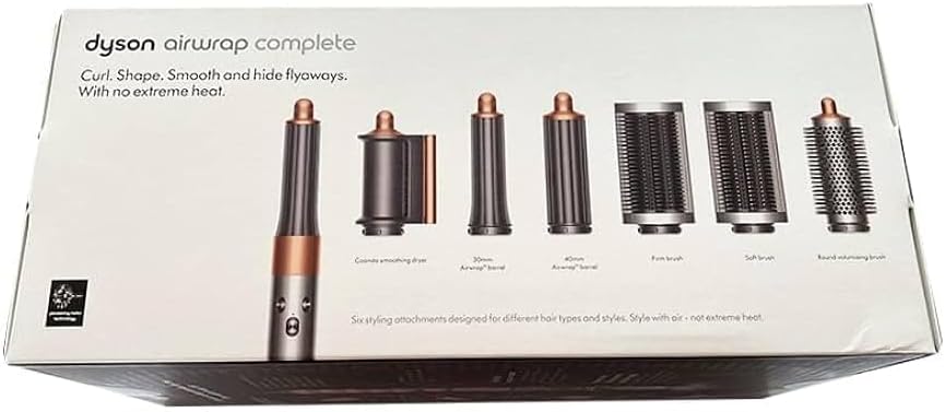 Dyson airwrap complete short multi hair styler, nickel/copper, 6-piece set, warm air hair curler, shorter than chest length, multi-function curler