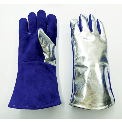 Leather aluminised/blue hr leather gauntlets