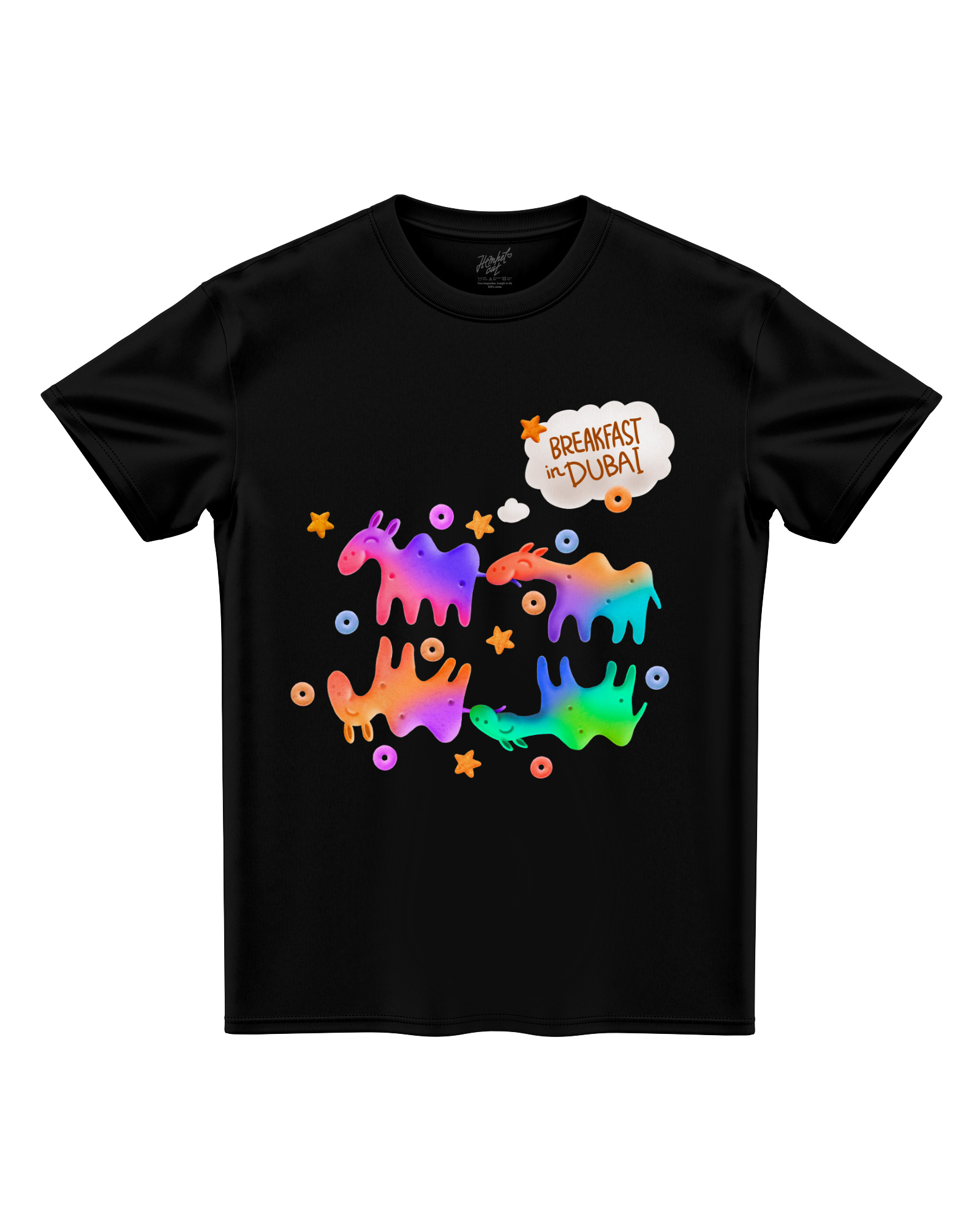 T-shirt camel cookies colour: breakfast in dubai black printed 100% cotton for women