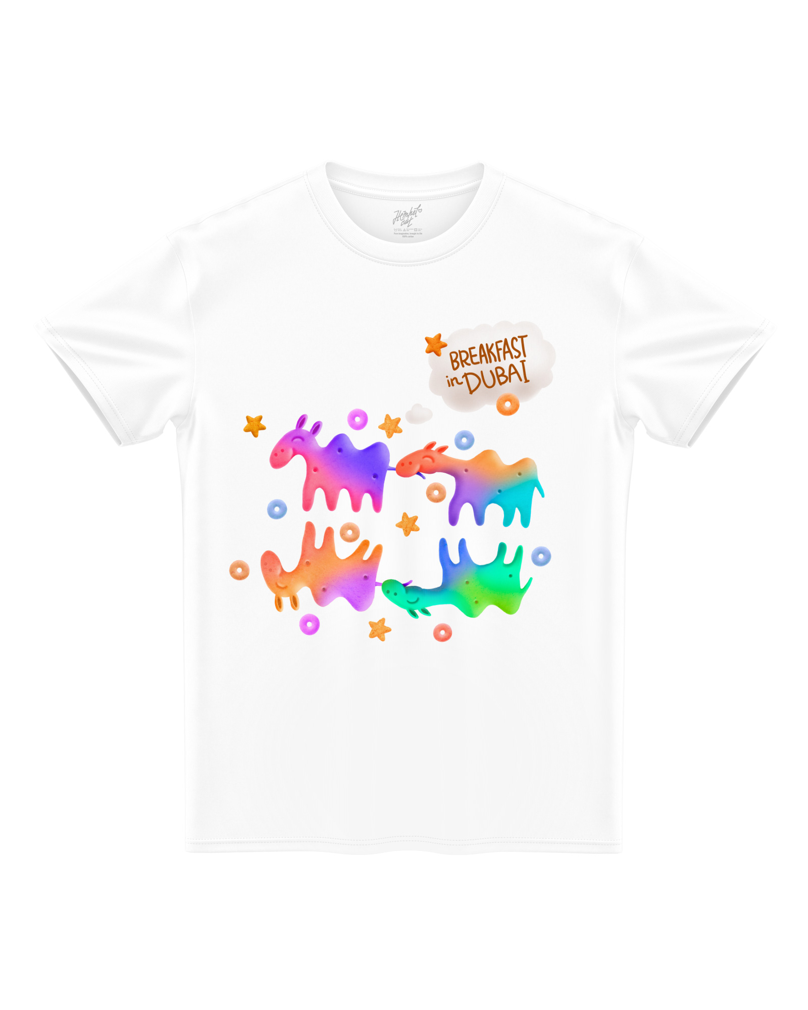 T-shirt camel cookies colour: breakfast in dubai white printed 100% cotton for women