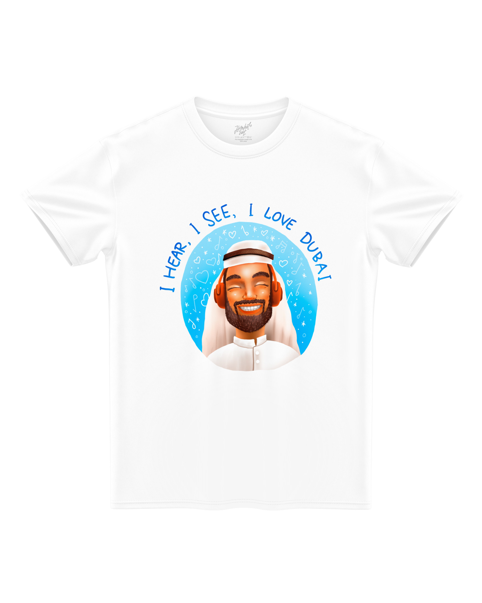 T-shirt happy arab: i love dubai white printed 100% cotton unisex