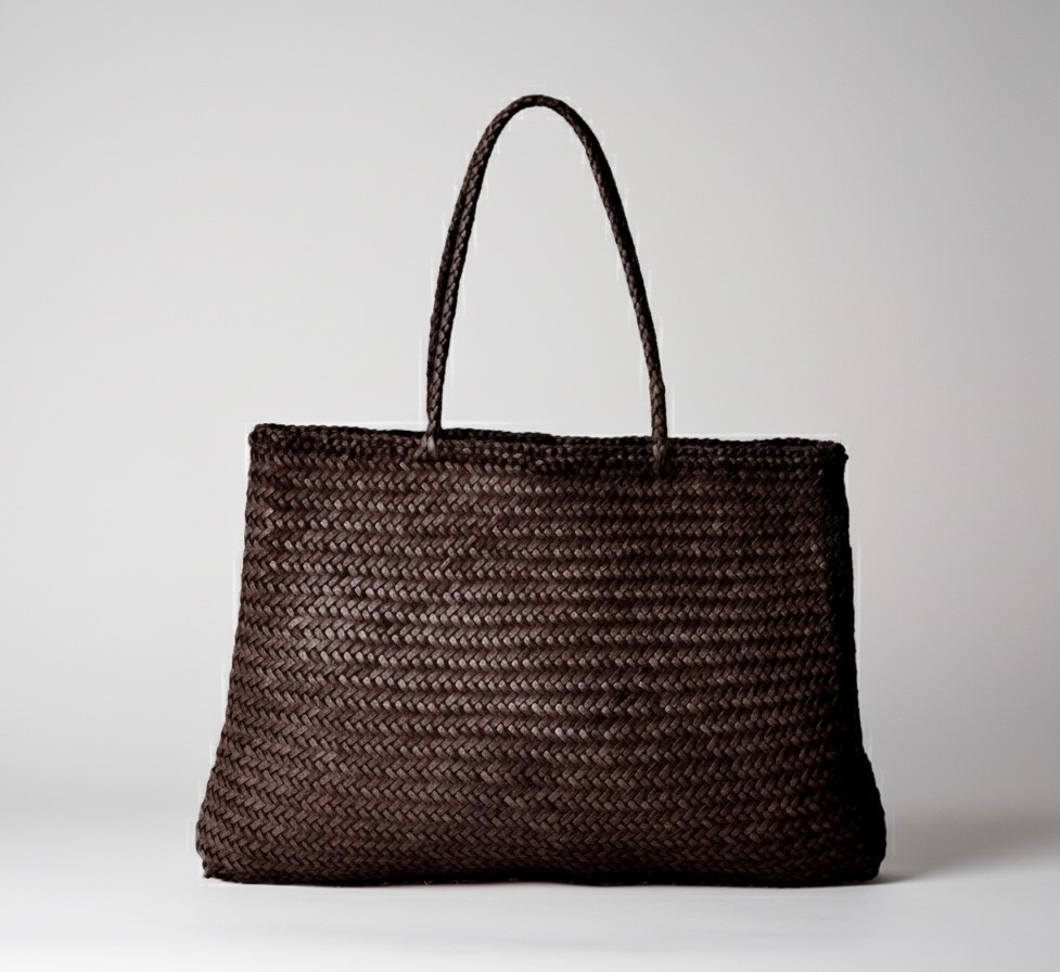 Handmade leather woven tote bag stysion