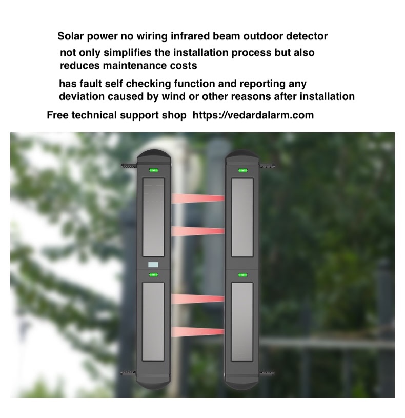 Solar-powered 4-beams active wireless infrared light wall perimeter security outdoor intrusion detection system_2