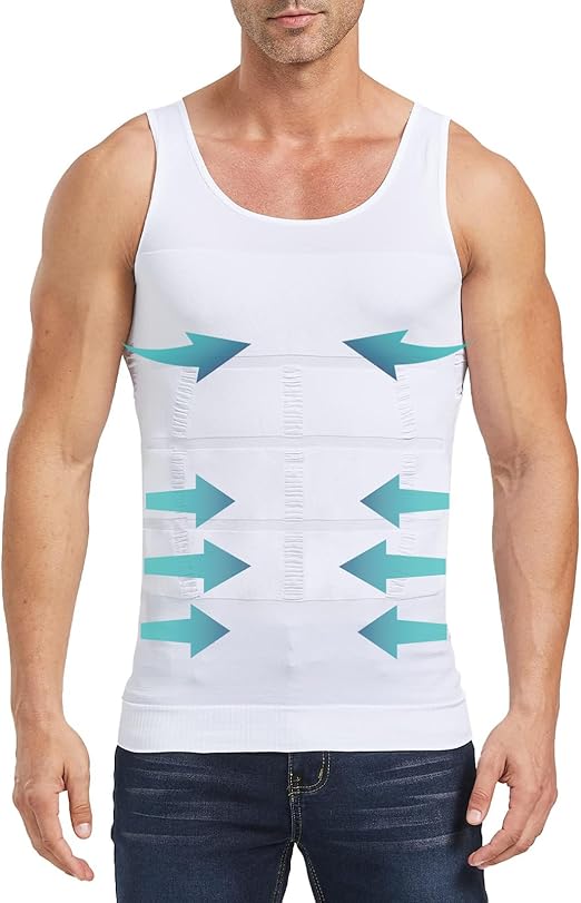 Men’s White Compression Undershirt-Slimming Shirt – (Medium ; Large), Slim Fit Body Shaper for Chest  Abdomen – Wholesale Pack_2