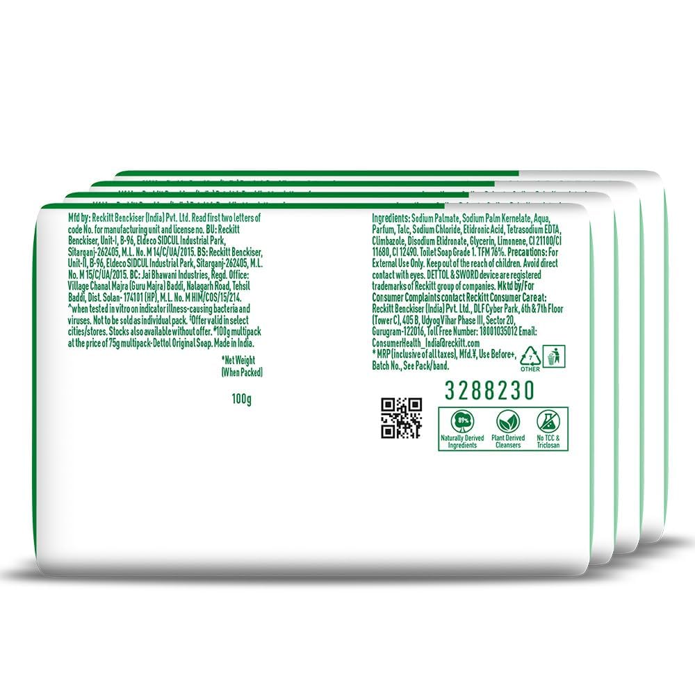 Dettol Original Bathing Soap Bar 100g (Pack of 4)_4