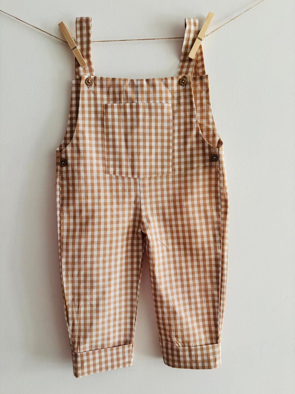 Beige and white gingham jumpsuit for boys