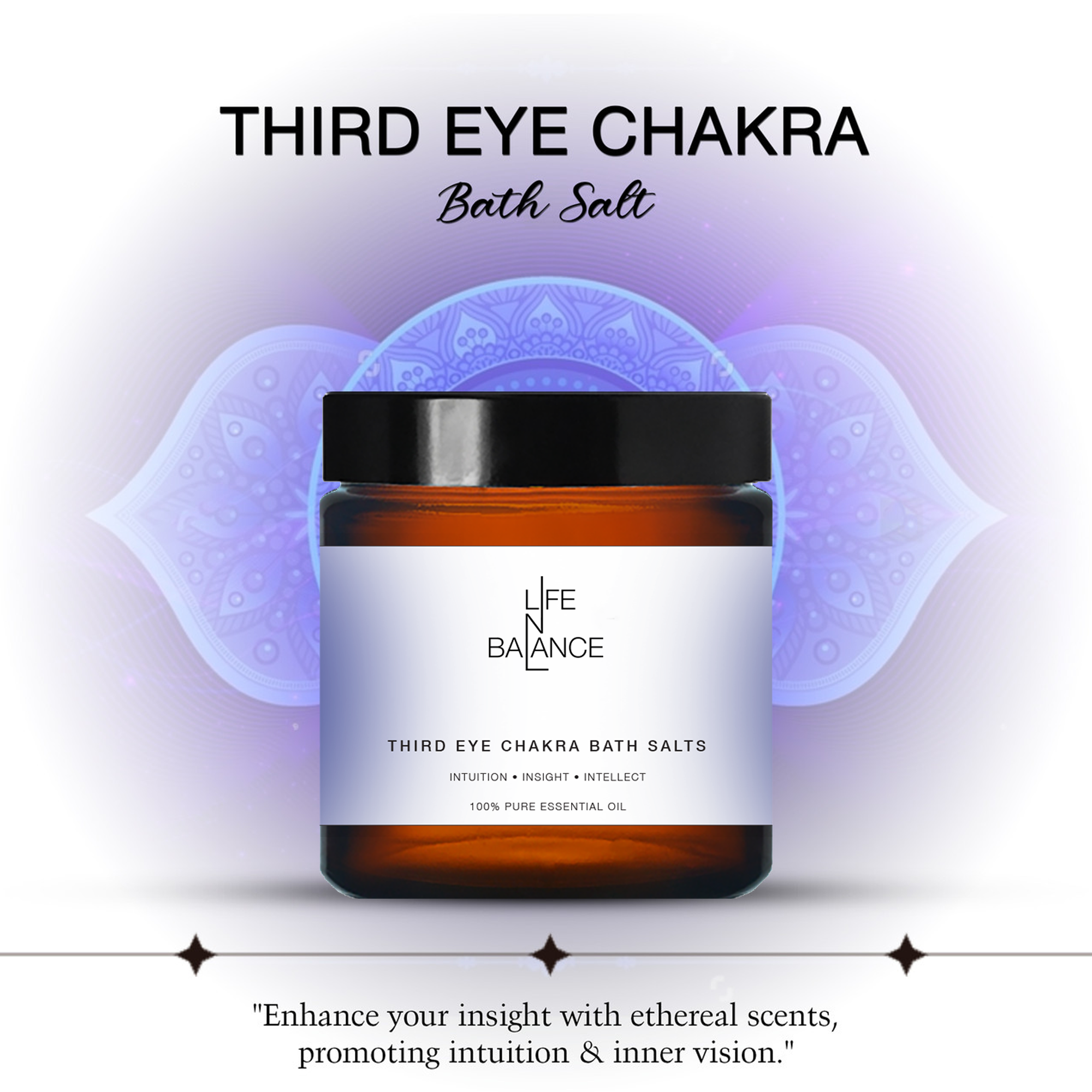 Third eye salt 250mg – 741 hz chakra salt with oud & amber aroma, space/ether element, ham mantra for intuition, insight, expression & mental clarit