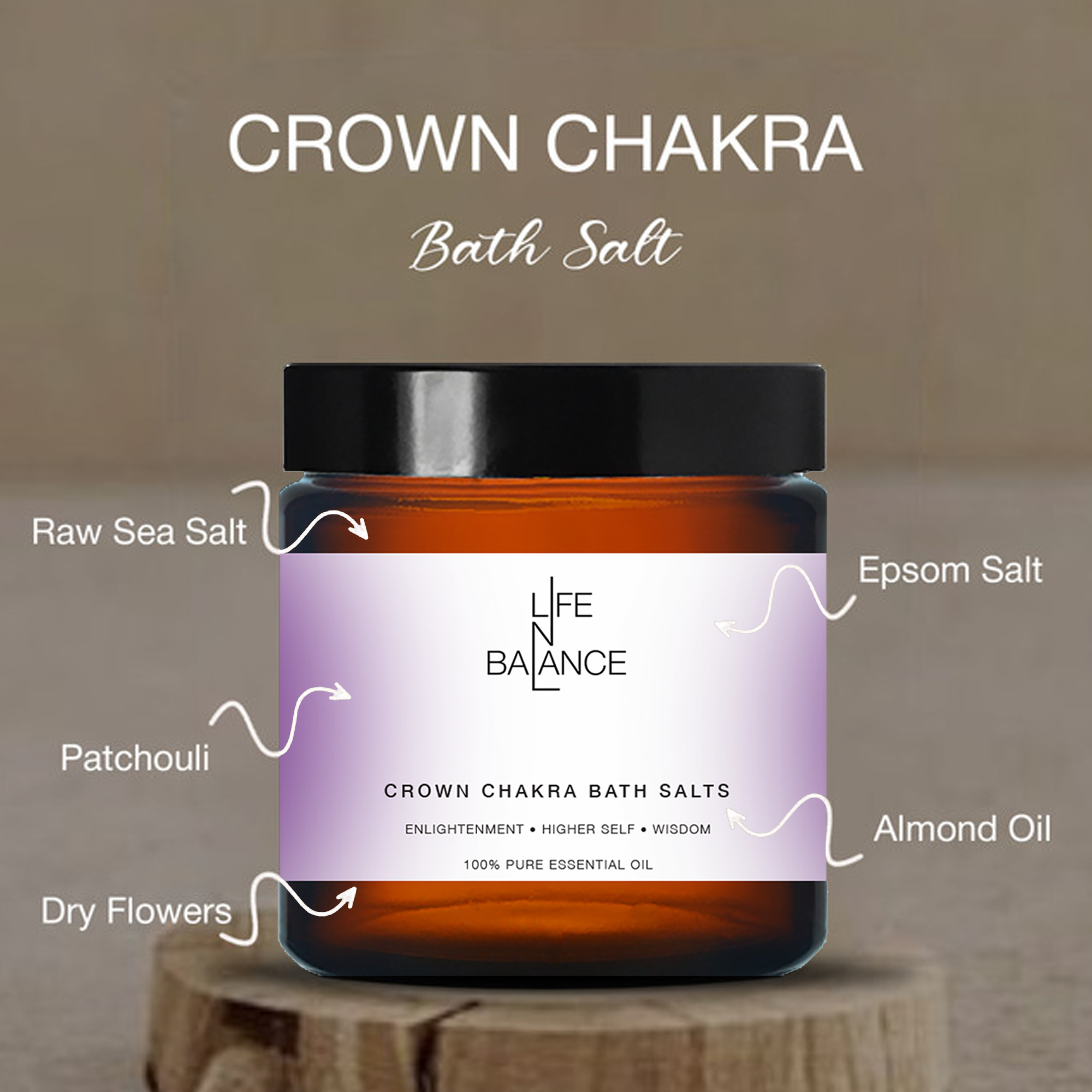 Crown Chakra Salt 250gm – 963 Hz Chakra Salt with Oud & Amber Aroma, Space/Ether Element, OM Mantra for Meditation, Enlightenment, Higher Self & Wisdom_3