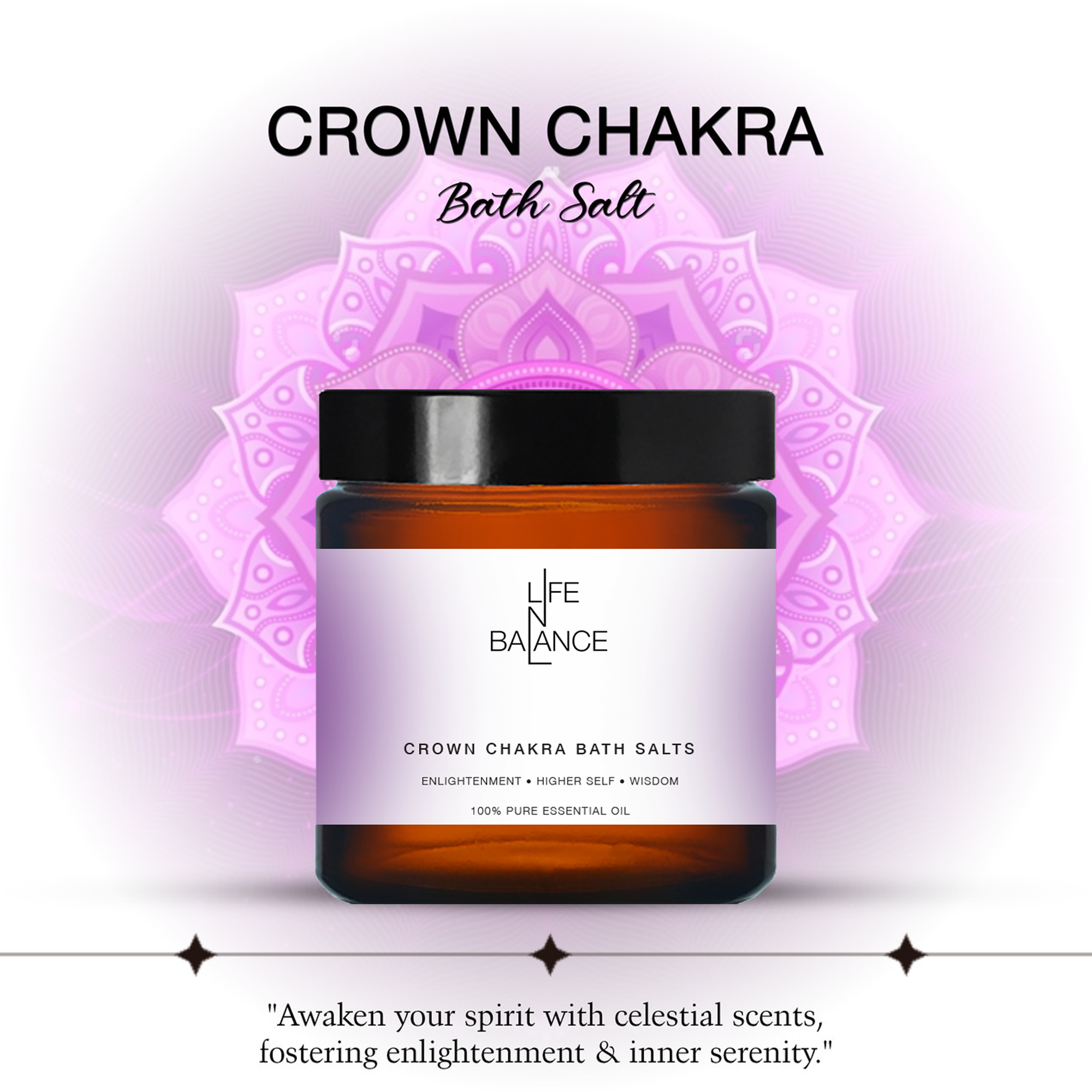 Crown chakra salt 250gm – 963 hz chakra salt with oud & amber aroma, space/ether element, om mantra for meditation, enlightenment, higher self & wisdom