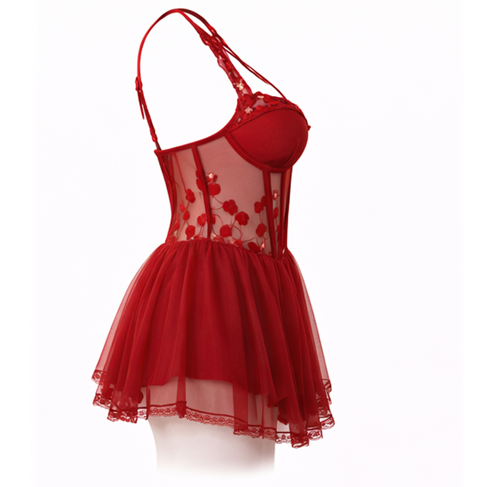 Women Sheer Babydoll Nightwear with Floral Embroidery – Mesh Lingerie Dress with Adjustable Straps & Lace Trim_5