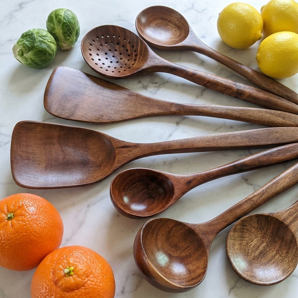 Premium Acacia Wood Kitchen Utensil Set – 7 Pcs Natural Wooden Cooking Tools_3