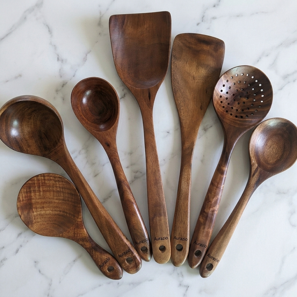 Premium Acacia Wood Kitchen Utensil Set – 7 Pcs Natural Wooden Cooking Tools_2