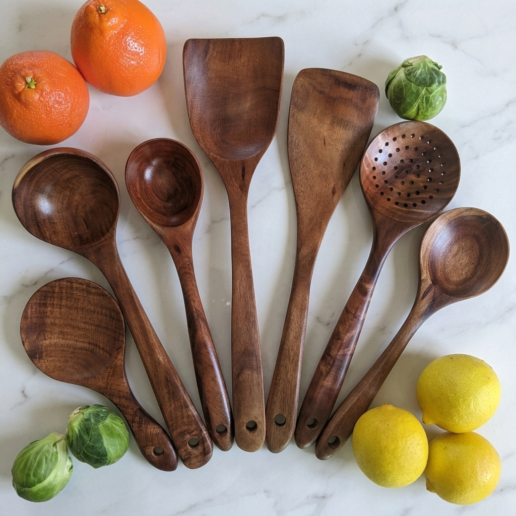 Premium Acacia Wood Kitchen Utensil Set – 7 Pcs Natural Wooden Cooking Tools_4