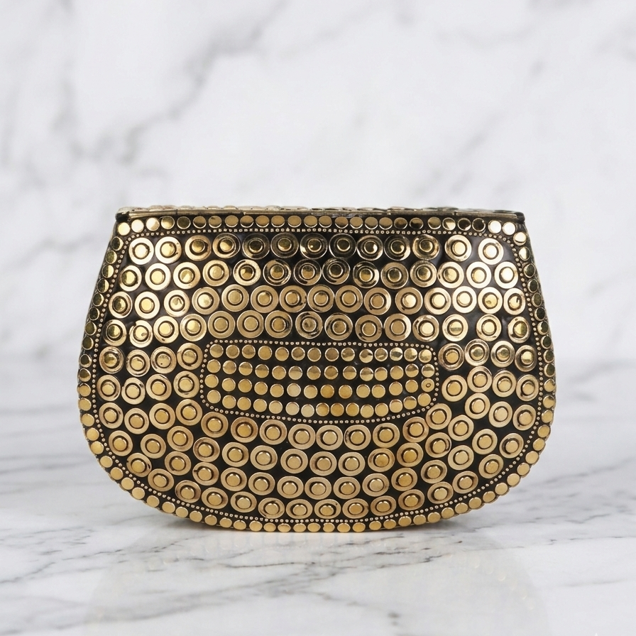 Luxury Black & Gold Studded Evening Clutch with Chain Strap_5