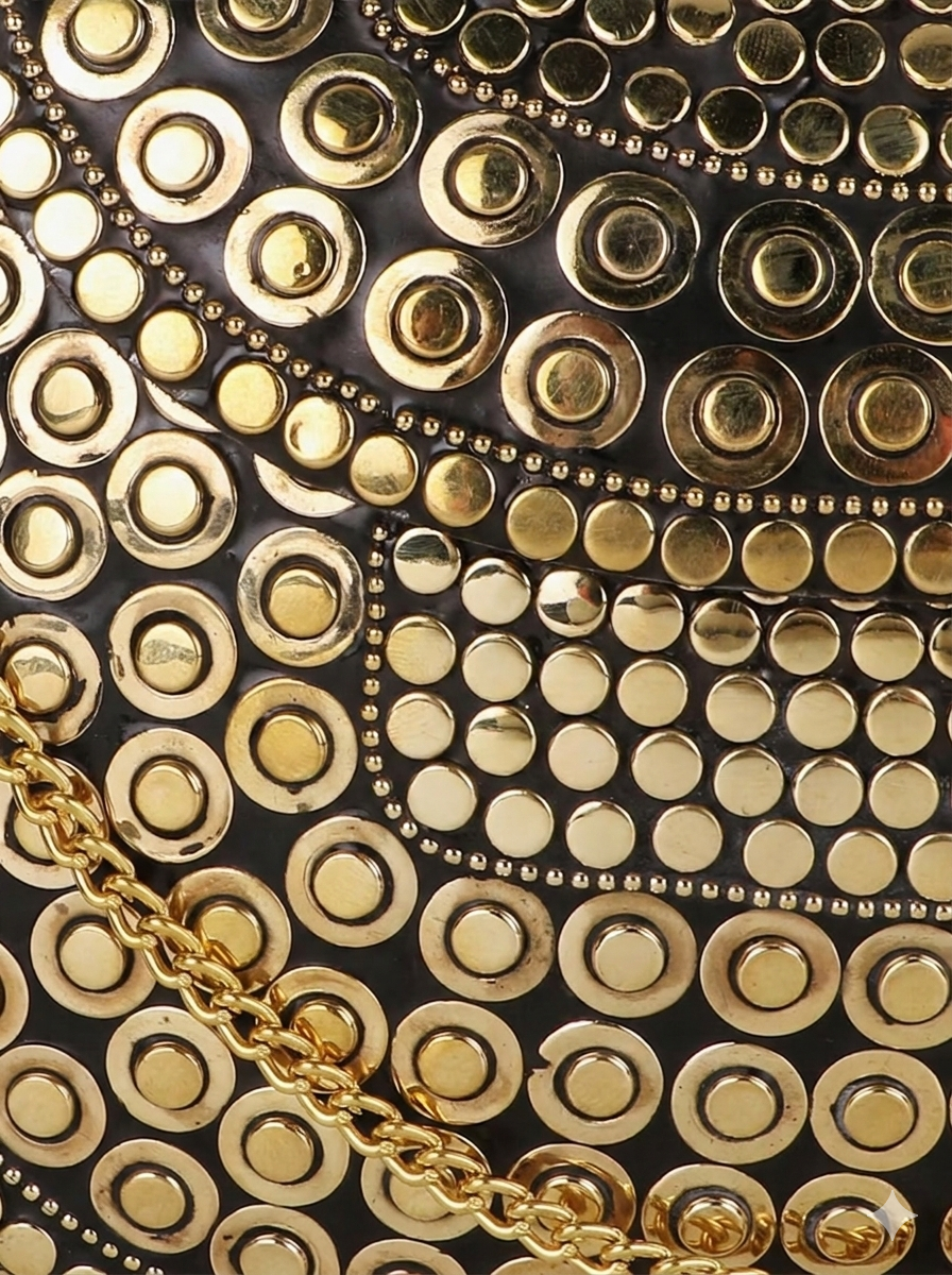 Luxury Black & Gold Studded Evening Clutch with Chain Strap_3