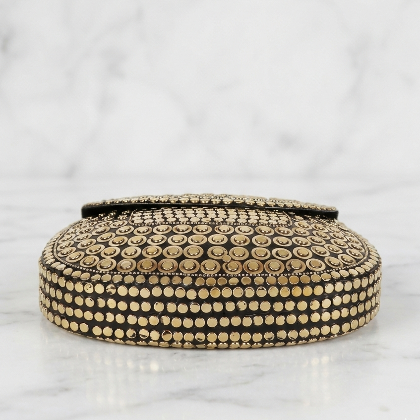 Luxury Black & Gold Studded Evening Clutch with Chain Strap_6