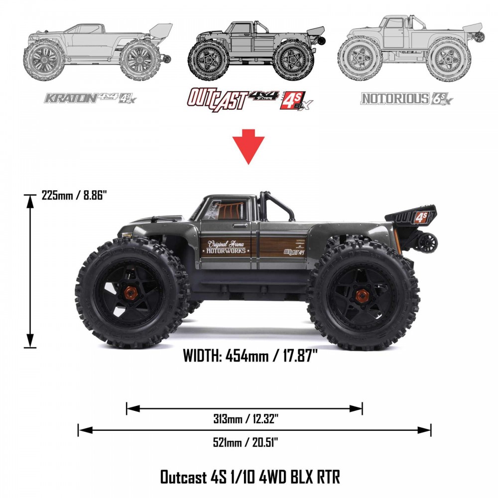 Arrma 1/10 OUTCAST 4S 4X4 RTR Brushless Stunt Truck (MEGATRONTOYS)_3
