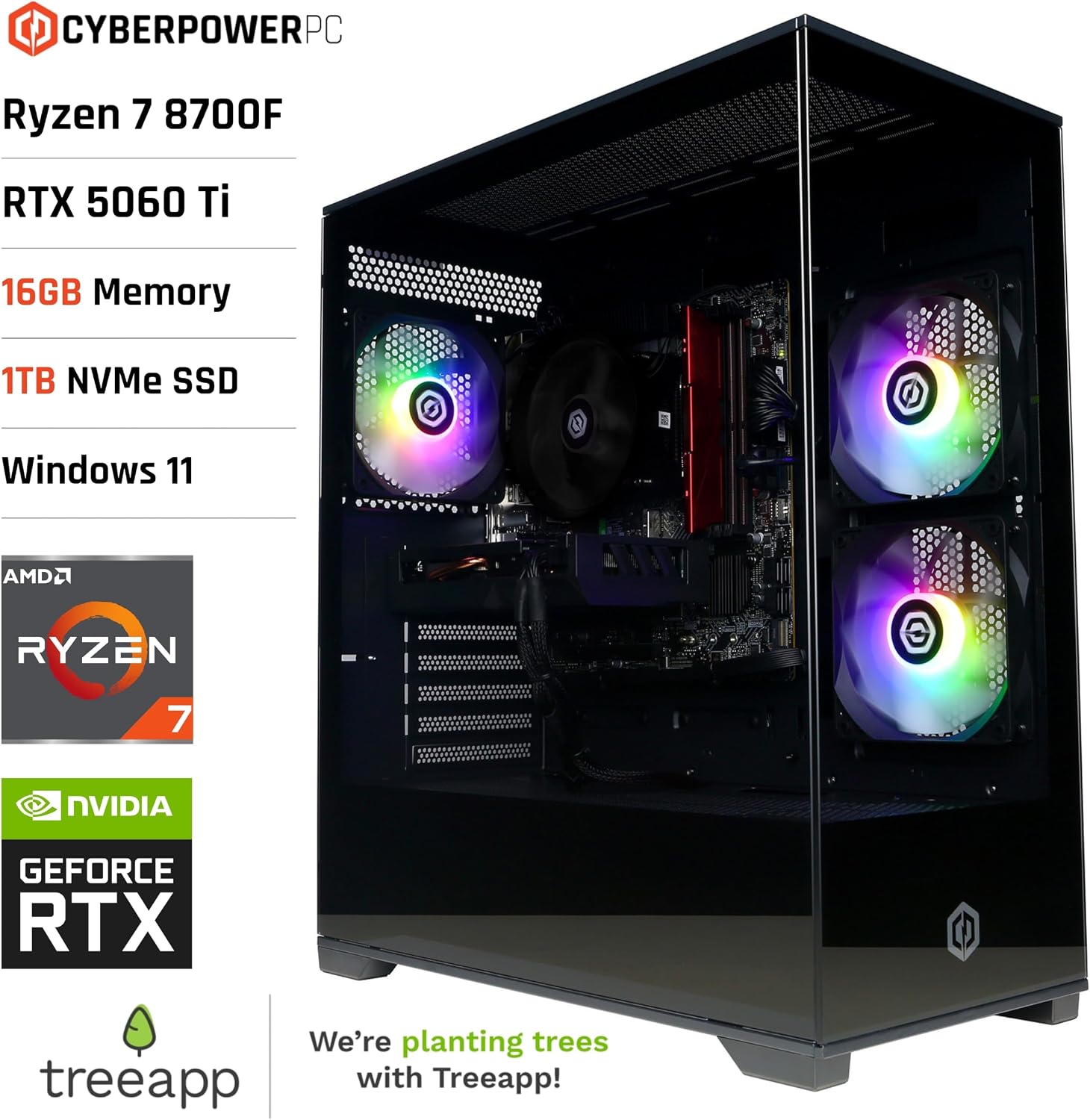 CyberPowerPC Wyvern Gaming PC - 650W PSU, Nvidia RTX 5060 Ti, 1TB NVMe SSD, Windows 11, AMD Ryzen 7 8700F_4