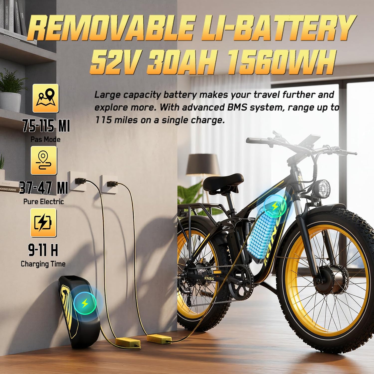 RINCC RN86 5000W Peak Electric Bike for Adults Dual Motor 52V 30Ah Battery Up to 45 MPH 210Nm Torque_4