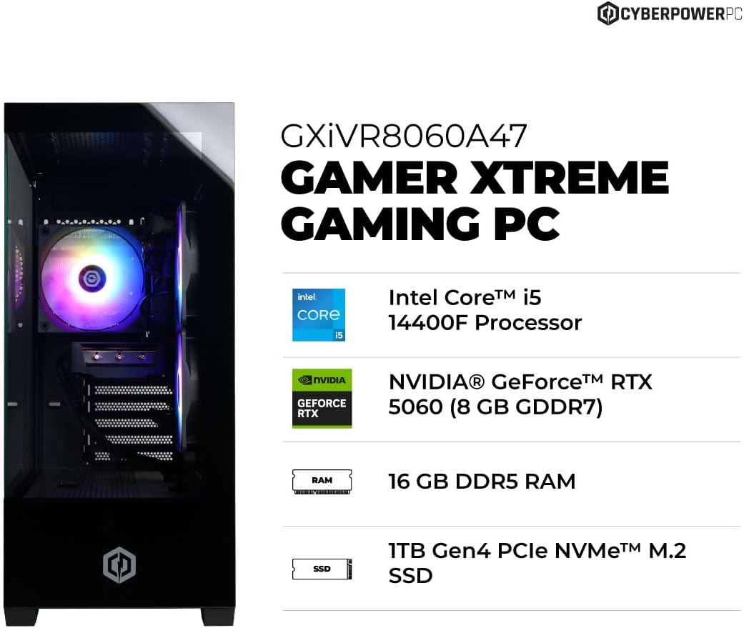 CyberPowerPC Gaming PC, Intel Core i5-14400F, GeForce RTX 5060 8GB_4