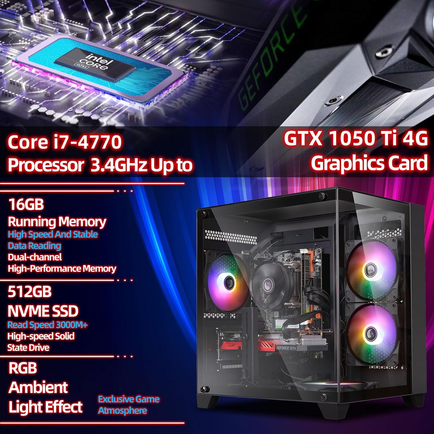 Gaming PC Desktop Computer Intel Core I7 GTX 1050 Ti 4GB 16G RAM 512G SSD_7