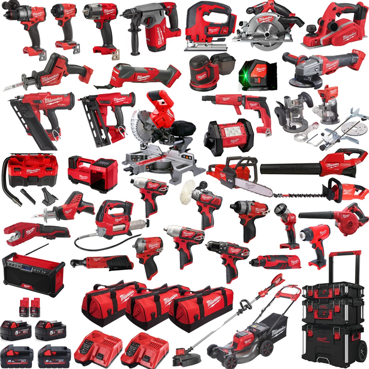 Milwaukee MILKIT40A Power Tool Kit 4 x 18v x 5Ah   HB8   2 x 12v x 2Ah REDLITHIUM Batteries 40pce_2