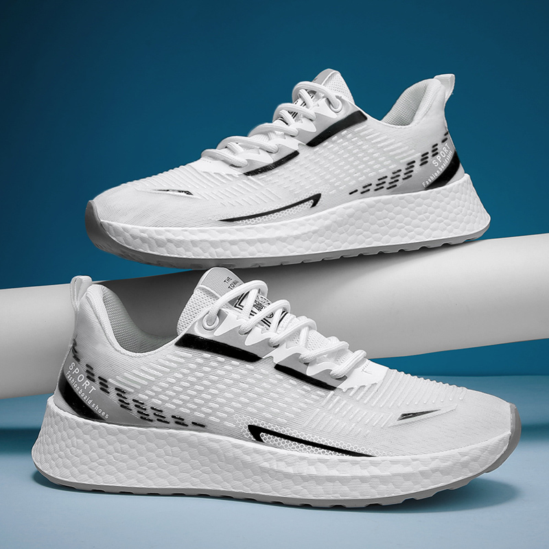 Light Weight Running Sporting Plain White Sport Shoes Fashion Trendy Casual Sneakers for Men_2