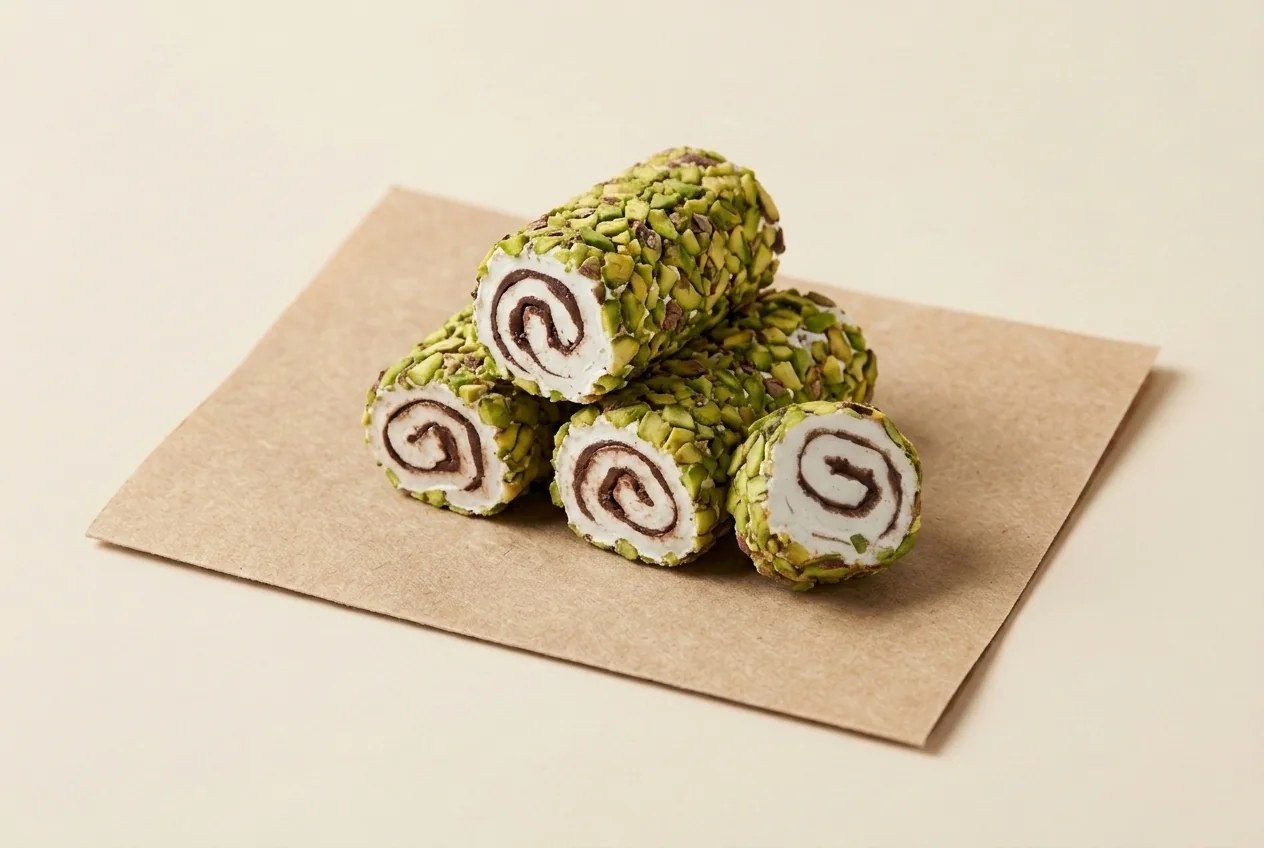 Rolled slice with whole pistachio, chocolate Turkish delight — Turkish Manufacturer_2