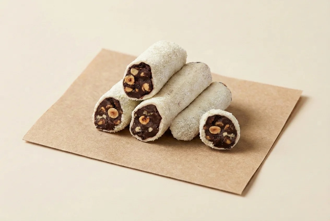 Coconut coated hazelnut cocoa cream roll lokum — Turkish Manufacturer_2